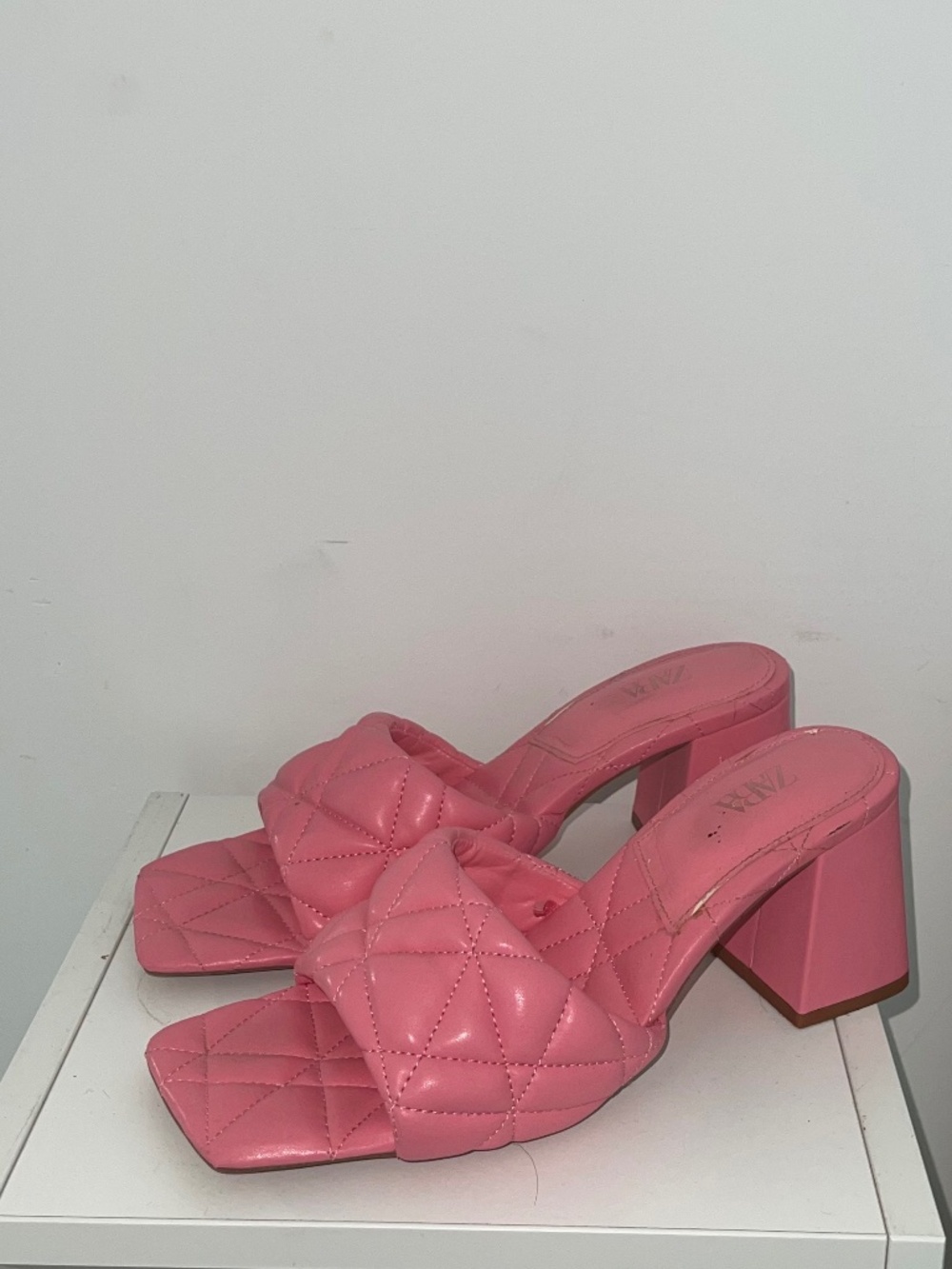 Pink mule sandal heels
